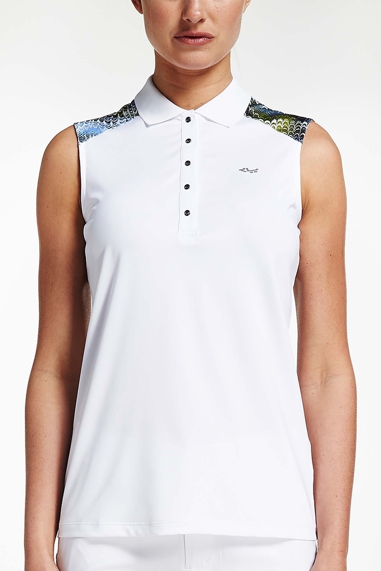 Picture of Rohnisch Print Sleeveless Polo Shirt - Blue Shell Ocean Ripple