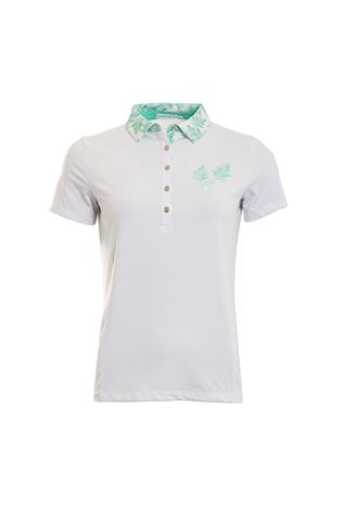 Show details for Green Lamb Peggy Palm Print Polo Shirt - White / Green