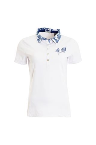Picture of Green Lamb zns Peggy Palm Print Polo Shirt - White / Ocean