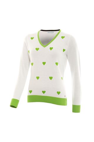 Picture of Green Lamb zns Geraldine Heart V-neck Sweater - White / Greenery