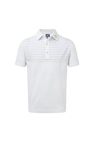 Picture of Footjoy zns  Stretch Lisle Engineered Pinstripe Polo Shirt - White / Blue Marlin / Citrus