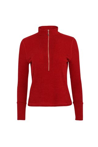 Picture of Swing out Sister Ladies Evelyn 1/4 Zip Turtle Neck Sweater - Chilli Red