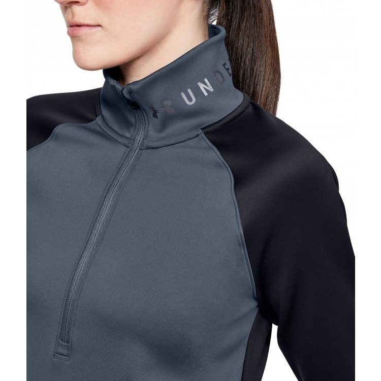Under Armour UA Ladies Coldgear 1/2 Zip Colour Block Top Black 001