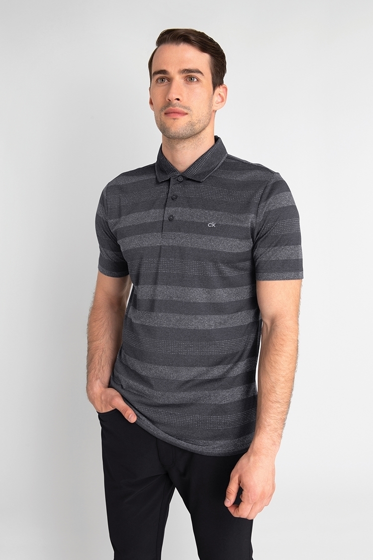 Calvin Klein Men's Shadow Stripe Polo Shirt - Charcoal Marl - C9408