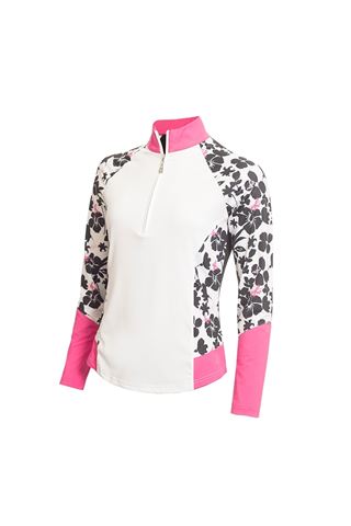 Picture of Greeen Lamb zns Ladies Flory Long Sleeve Raglan Print Top - White / Orchid