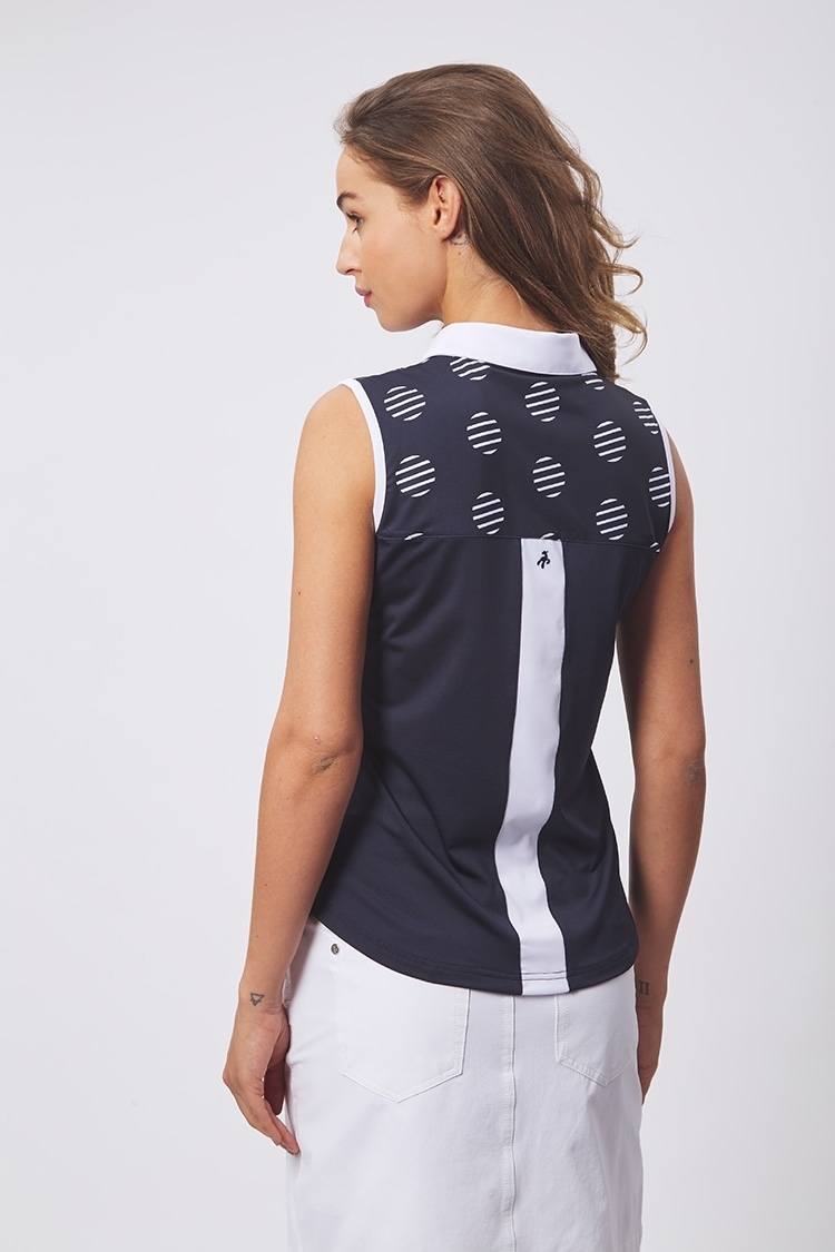 Picture of Green Lamb zns Ladies Eden Sleeveless Back Panel Polo Shirt - Navy Spot UK18 Only
