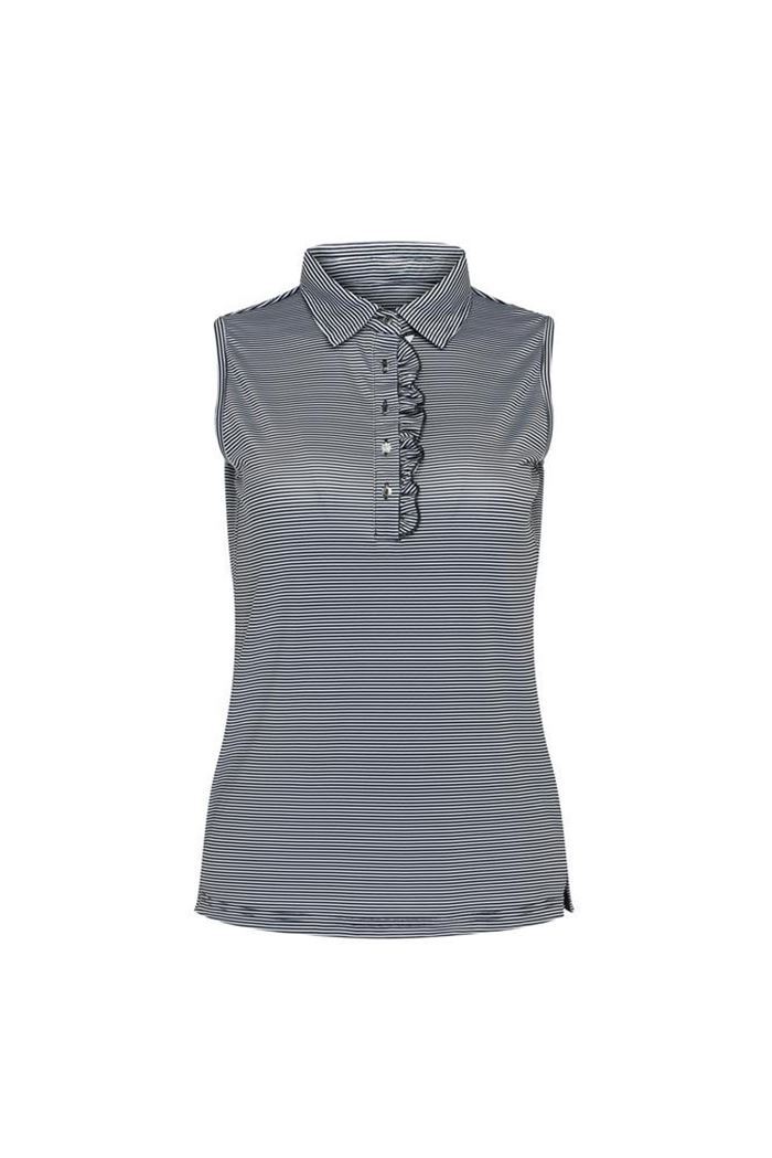 Picture of Swing out Sister Ladies Fiji Stripe Sleeveless Polo Shirt - Navy / White