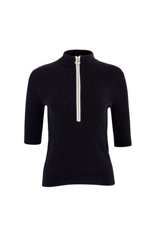 Picture of Swing out Sister zns Ladies Carmel Ribbed Zipped Top - Navy / White