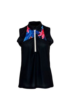 Show details for Swing out Sister Ladies Hawaii Pattern Sleeveless Polo Shirt - Navy