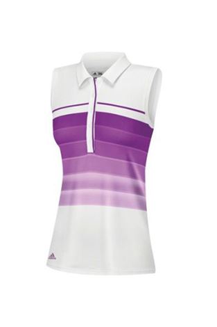 Show details for Adidas Junior Climalite Bold 3 Strip Sleeveless Polo (Girls) - White/Purple