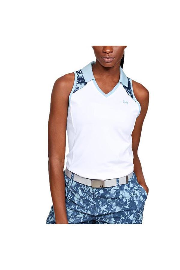 Picture of Under Armour UA Zinger Sleeveless Blocked Polo - White/Blue 101