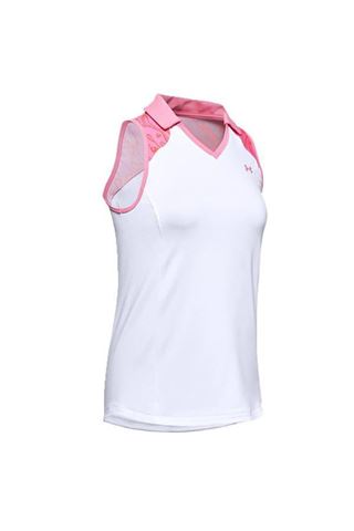 Picture of Under Armour zns UA Zinger Sleeveless Blocked Polo - White/Pink 100
