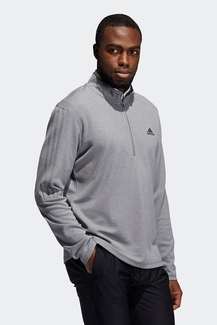 Picture of adidas Men's 3 Stripe 1/4 Zip Sweater - Grey Three Melange