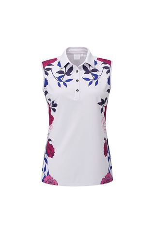 Picture of Ping  zns Ladies Rose Garden Sleeveless Polo Shirt - White / Pink Multi