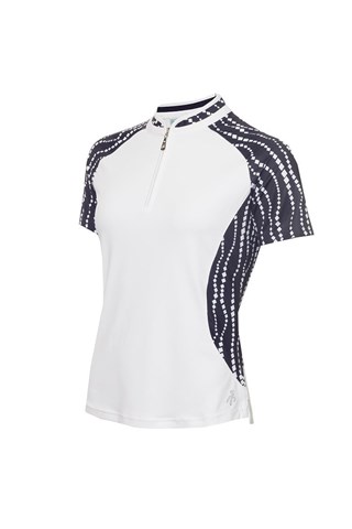 Picture of Green Lamb zns Ladies Emily Raglan Sleeve Printed Polo Shirt - White / Mono