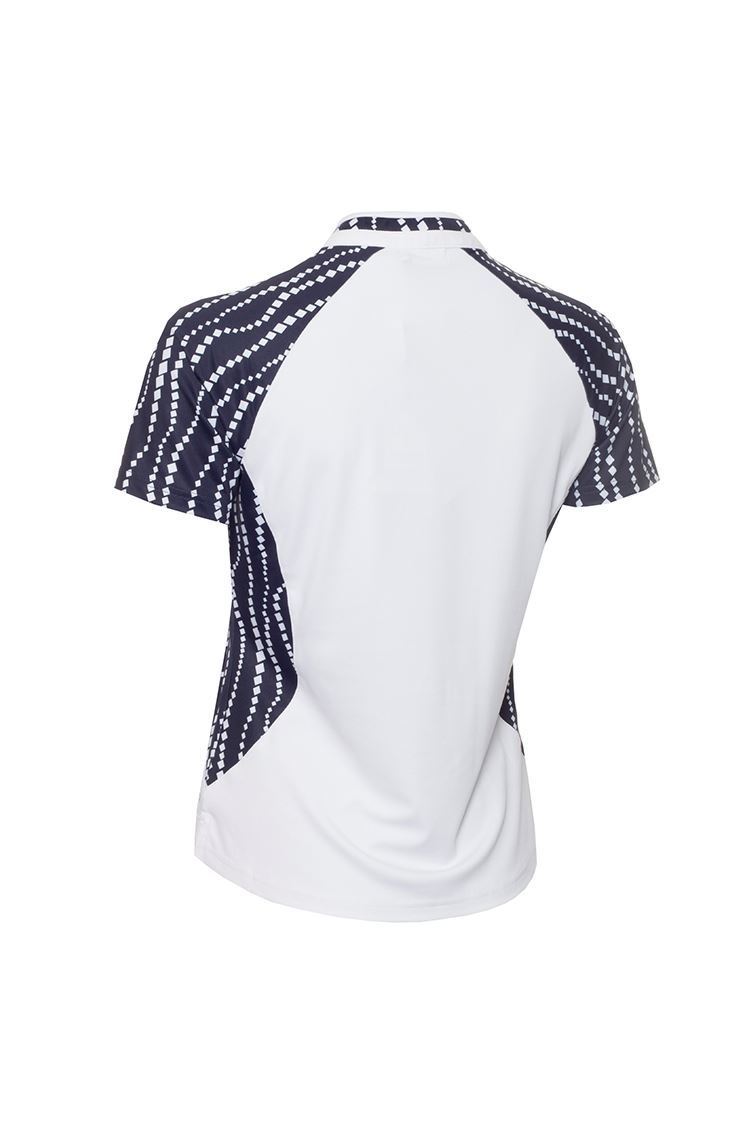 Picture of Green Lamb zns Ladies Emily Raglan Sleeve Printed Polo Shirt - White / Mono