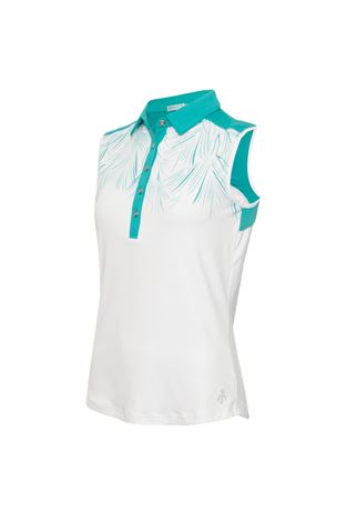 Show details for Green Lamb Ladies Enid Print Sleeveless Polo Shirt - Palm / White