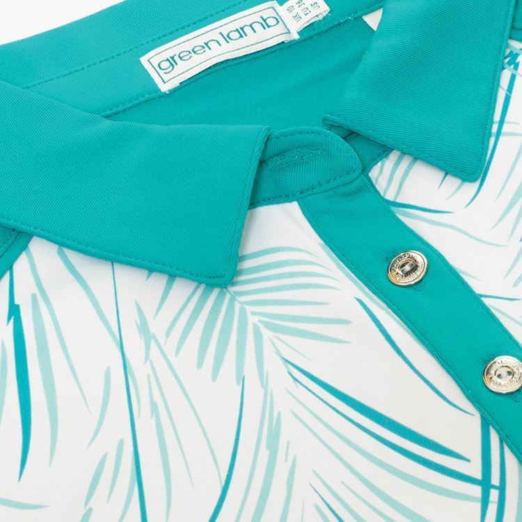 Picture of Green Lamb Ladies Enid Print Sleeveless Polo Shirt - Palm / White