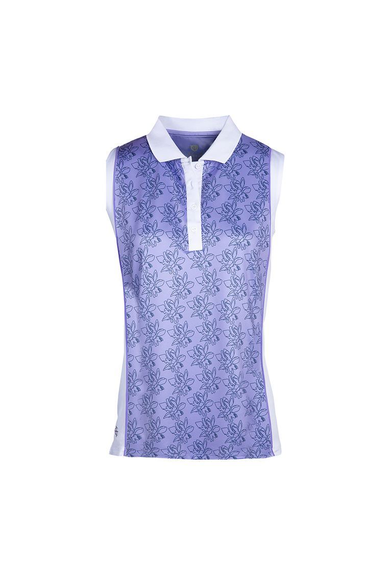 Picture of Island Green zns Ladies Freesia Print Sleeveless Polo Shirt - Lavender / White