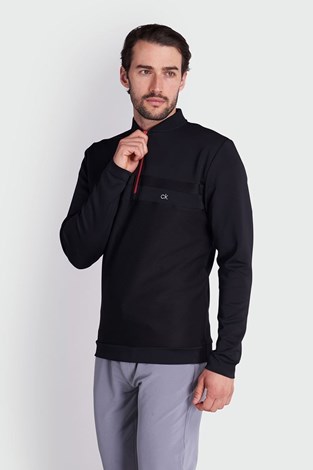 Show details for Calvin Klein Men's Braid Half Zip Sweater - Black - XL ONLY