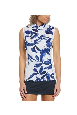 Show details for Callaway Ladies Soft Focus Floral Sleeveless Polo Shirt - Brillant White