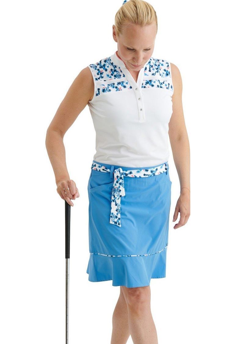 Picture of Abacus Ladies Anne Sleeveless Polo Shirt - White / blue Heaven 940