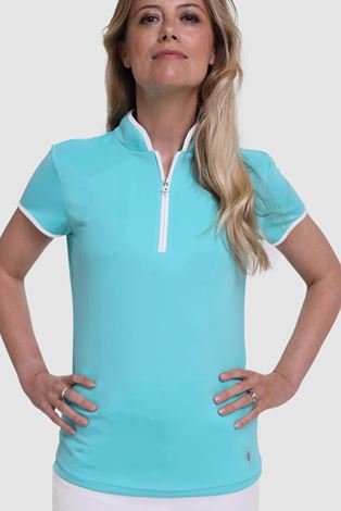 Show details for Pure Golf Ladies Bloom Cap Sleeve Polo Shirt - Ocean Blue