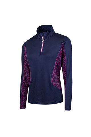 Picture of Island Green zns Ladies Zip Neck Top Layer with Printed Panels - Navy Blue / Fuchsia