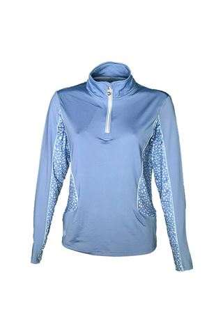 Picture of Island Green zns Ladies Zip Neck Top Layer with Printed Panels - Allure / Ballad Blue