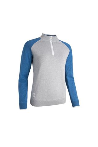 Picture of Sunderland of Scotland zns Ladies Zonda Lined Cotton Golf Sweater - Silver Marl / Ocean / White