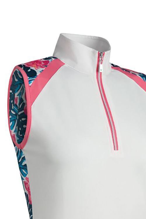 Picture of Glenmuir Ladies Heidi Sleeveless Polo Shirt - White / Cobalt Tropical Print