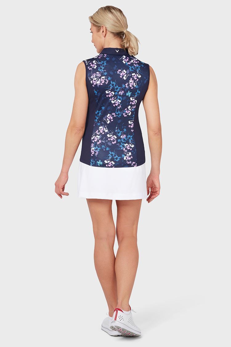 Picture of Callaway ZNS Ladies Allover Butterfly Floral Printed Sleeveless Polo - Peacoat 410