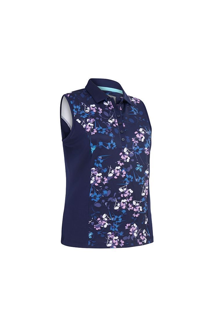 Picture of Callaway ZNS Ladies Allover Butterfly Floral Printed Sleeveless Polo - Peacoat 410