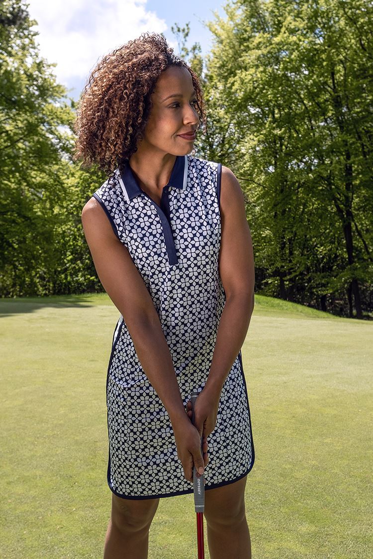 Picture of Callaway zns Ladies Geo Printed Shirt Tail Dress - Peacoat 410