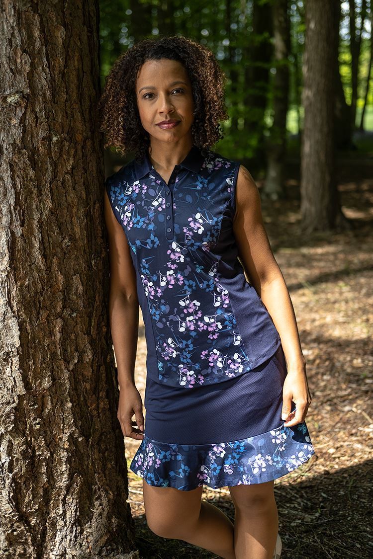 Picture of Callaway ZNS Ladies Allover Butterfly Floral Printed Sleeveless Polo - Peacoat 410