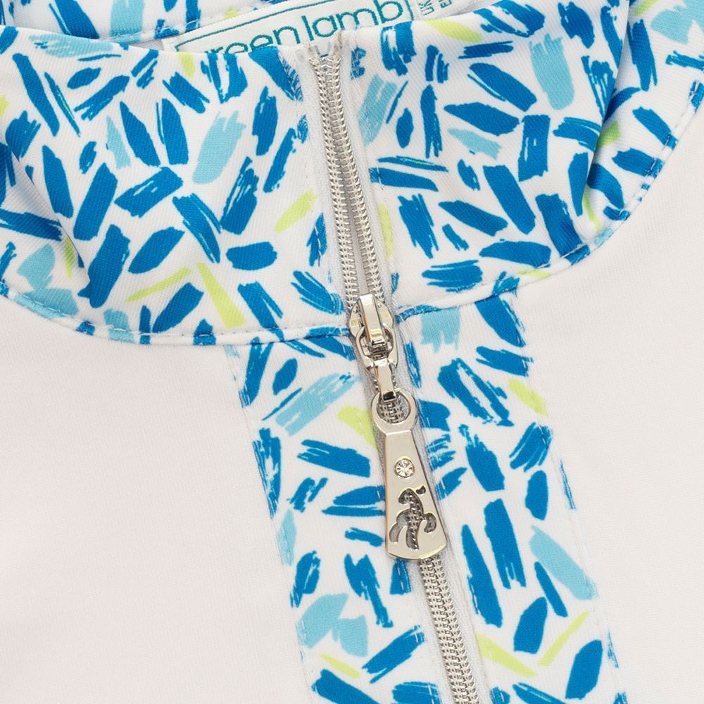 Picture of Green Lamb Ladies Kaz Long Sleeve Raglan Print Top - White / Zing