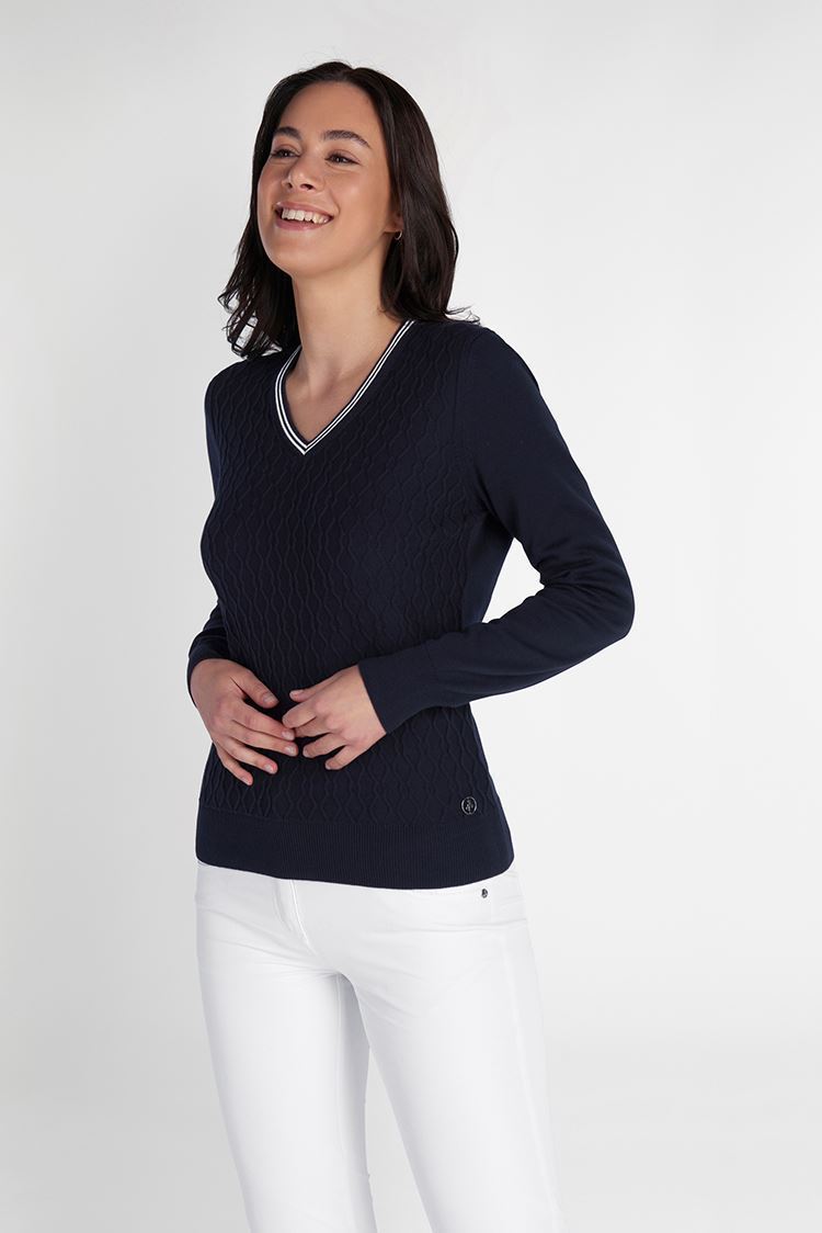 Picture of Green Lamb zns Ladies Kayley Ripple V-Neck Sweater - Navy