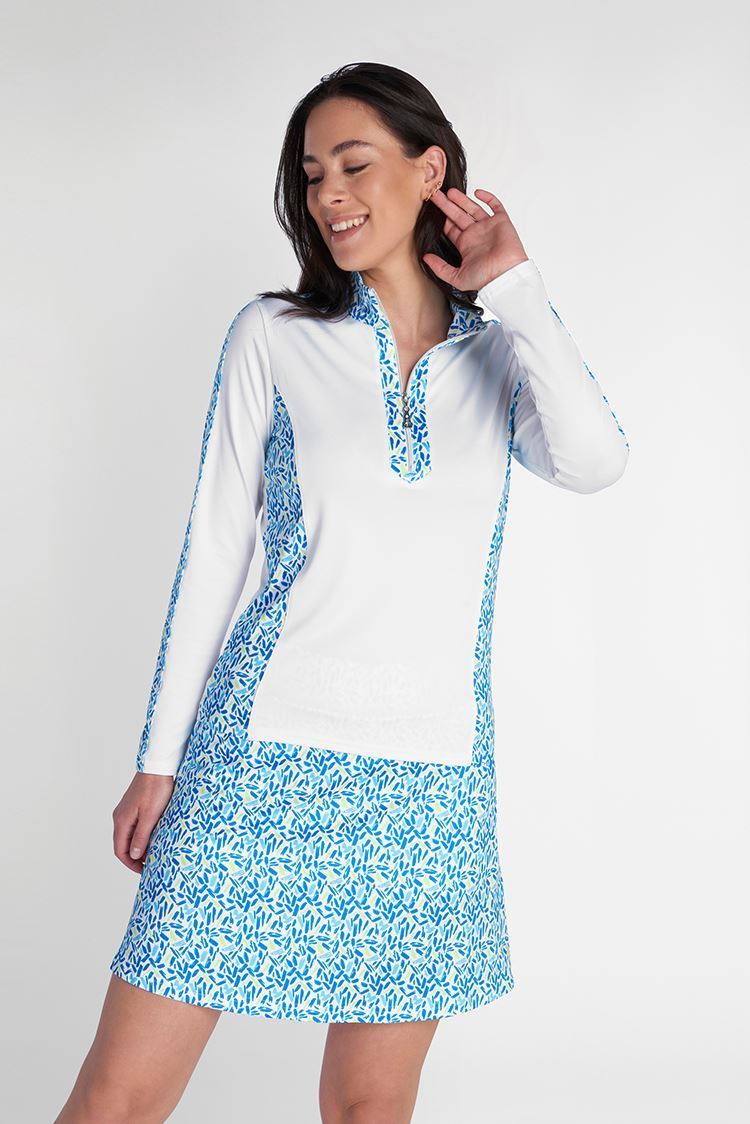 Picture of Green Lamb Ladies Kaz Long Sleeve Raglan Print Top - White / Zing