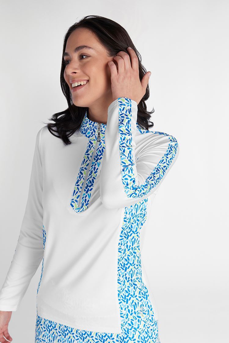 Picture of Green Lamb Ladies Kaz Long Sleeve Raglan Print Top - White / Zing