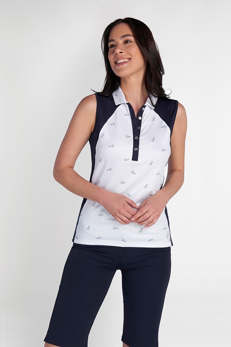 Picture of Green Lamb zns  Ladies Katy Sleeveless Polo with Curved Seams - Birdie