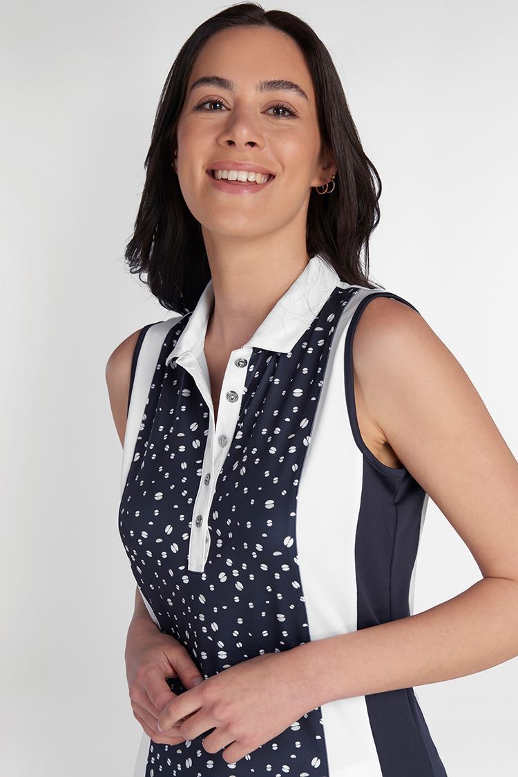 Picture of Green Lamb Ladies Kay Sleeveless Printed Panel Polo - Night Sky