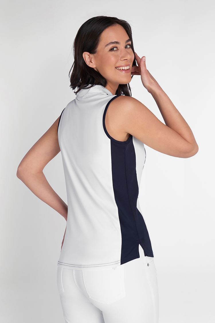 Picture of Green Lamb Ladies Kay Sleeveless Printed Panel Polo - Night Sky