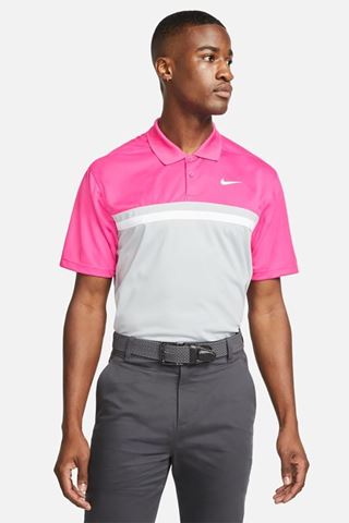 Picture of Nike Golf zns Men's Dri-Fit Victory Colour Block Polo Shirt - Active Pink / Smoke Grey / White 621