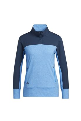 Show details for adidas Women's Colourblock Quarter Zip Sweater - Blue Rush Melange