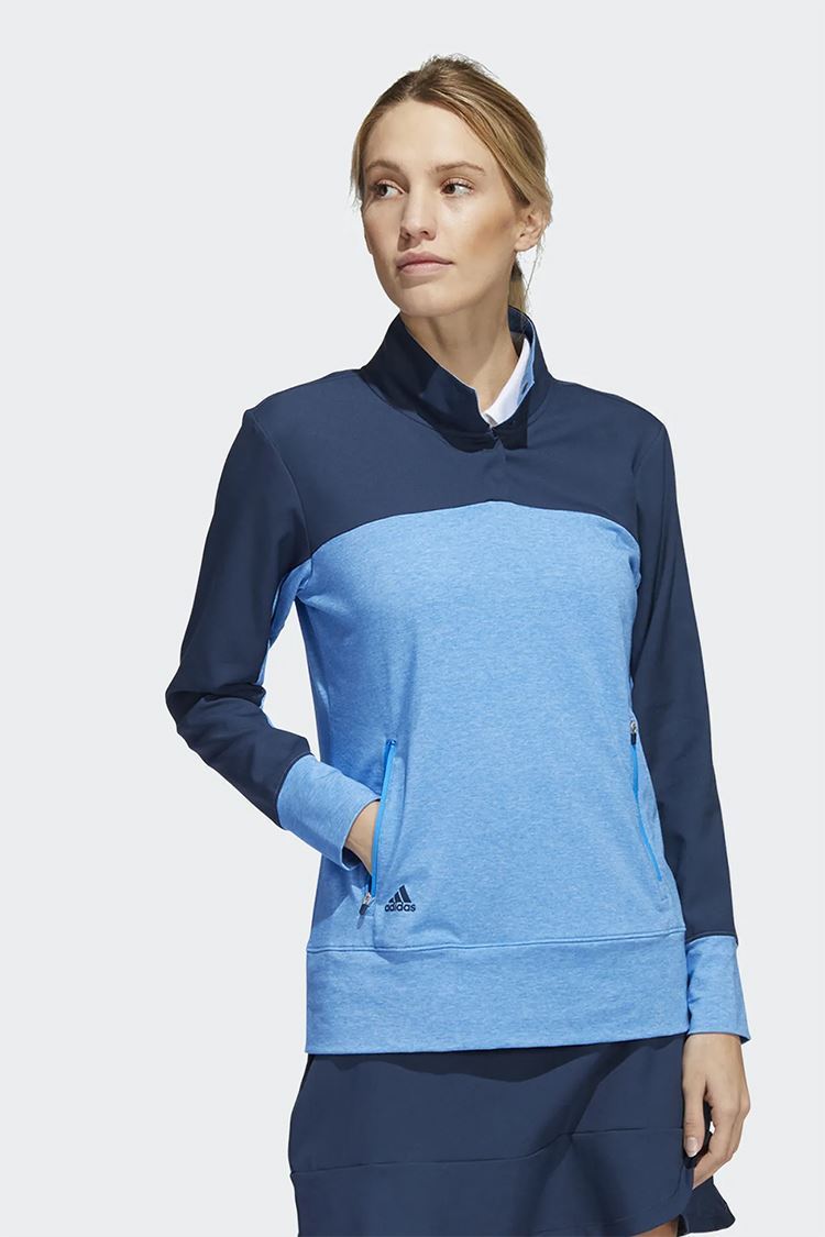 Picture of adidas Women's Colourblock Quarter Zip Sweater - Blue Rush Melange