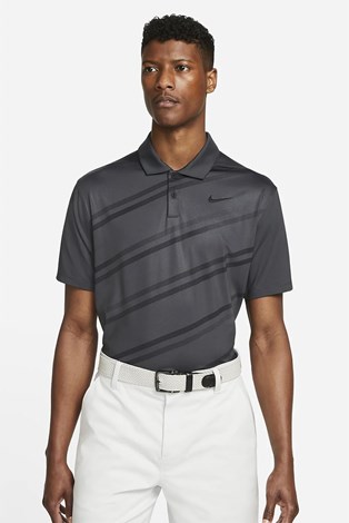 Show details for Nike Golf Men's Dri-Fit Vapor Stripe Polo Golf Shirt - Dark Smoke Grey / Black 070 - SMALL ONLY