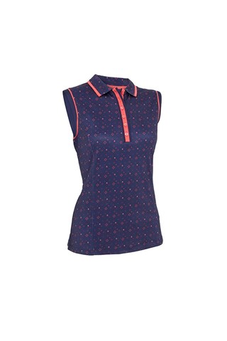 Picture of Callaway zns Ladies Allover Geometric Strawberry Polo Shirt - Peacoat