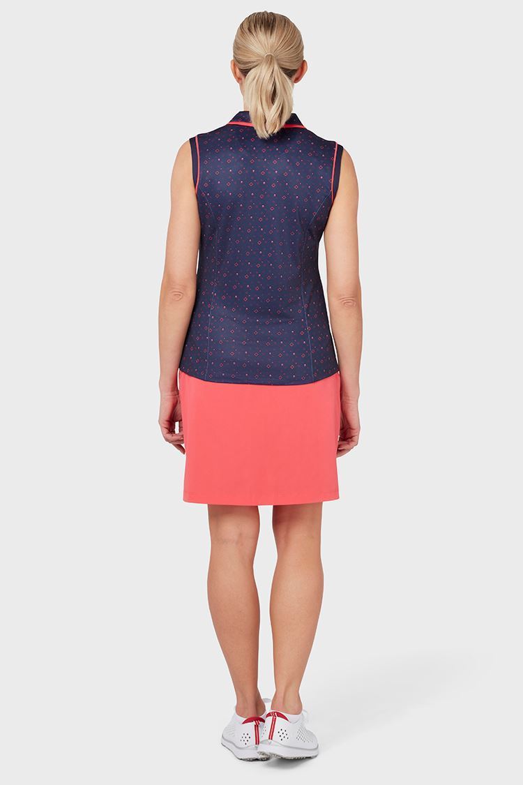 Picture of Callaway zns Ladies Allover Geometric Strawberry Polo Shirt - Peacoat