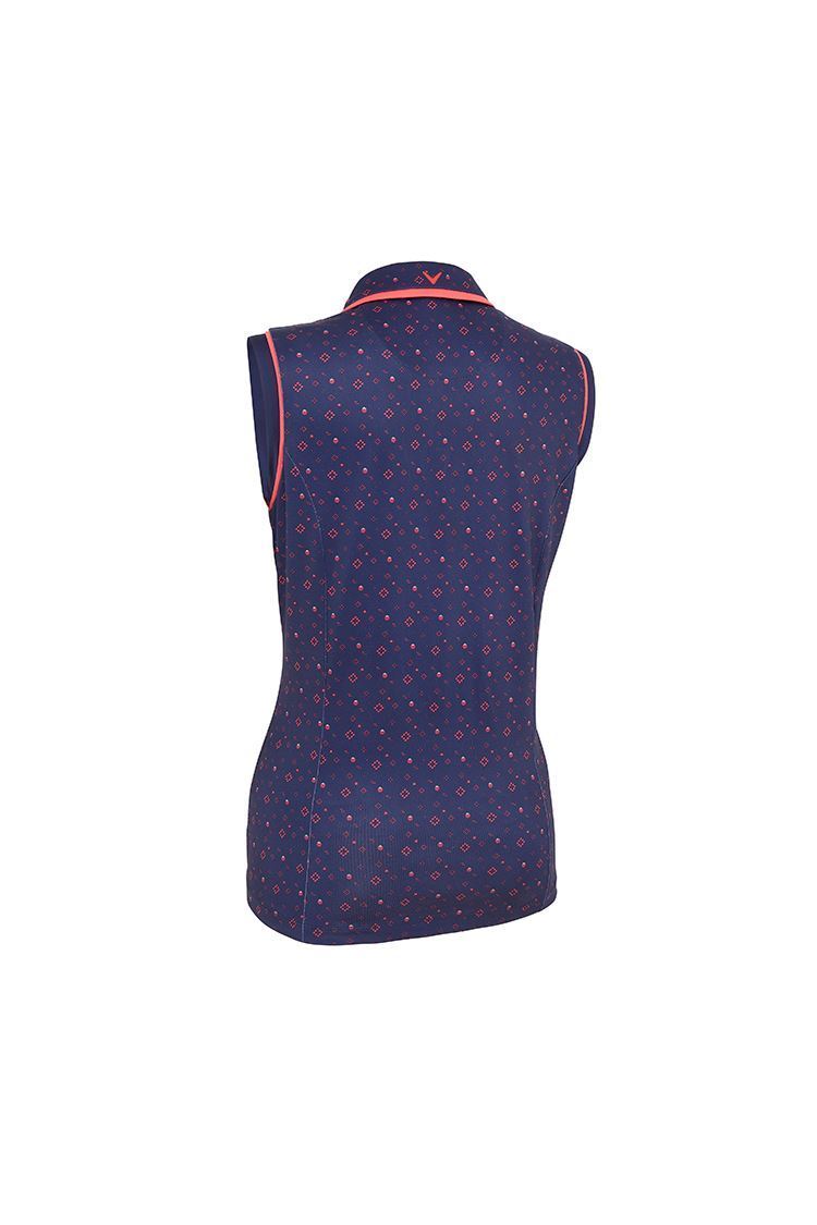 Picture of Callaway zns Ladies Allover Geometric Strawberry Polo Shirt - Peacoat