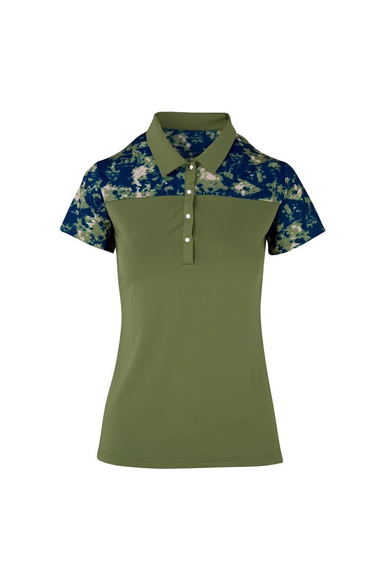 Picture of Swing out Sister Ladies Bridgette Abstract Cap Sleeve Polo Shirt - Oli Green